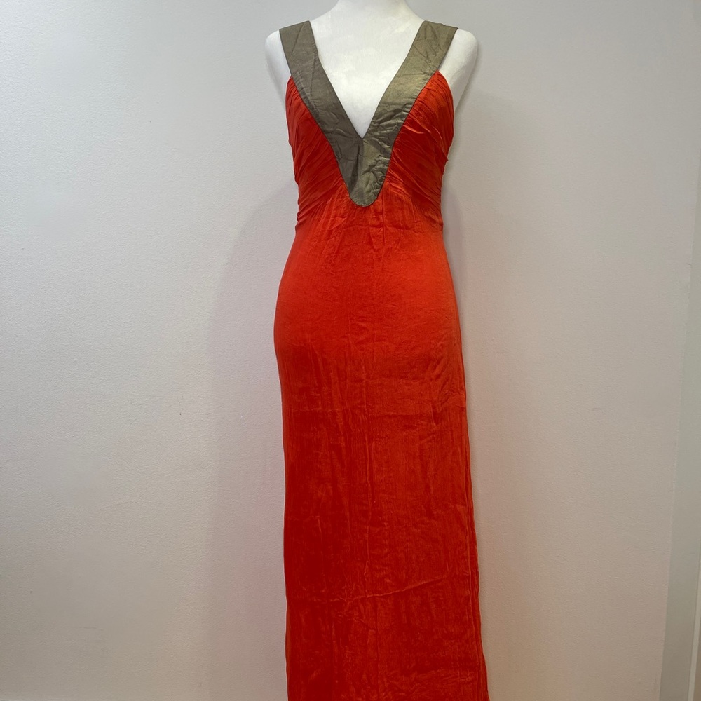 Red summer chiffon maxi dress